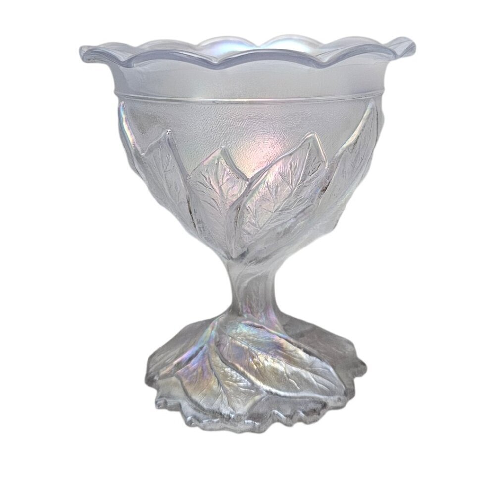 Imperial Glass Everglade White Carnival Acanthus Leaf Vintage Footed Compote